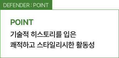DEFENDER : POINT / 기술적 히스토리를 입은쾌적하고 스타일리시한 활동성